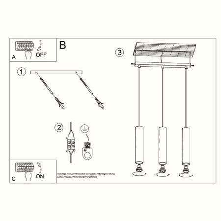 LAGOS 3L Hängeleuchte 3xGU10 Minimalistische Deckenleuchte Schwarz SOLLUX