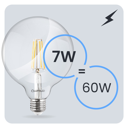 3x LED-Lampe E27 Sphere G125 7W = 60W 806lm 3000K Warm 360° FILAMENT LUMILED