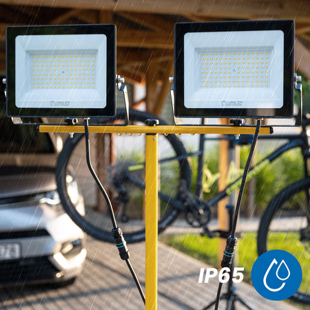 LED-Flutlicht ZUNA2 Halogenlampe 2x 100W 6500K auf Stativ + Kabel + Hermetischer Anschluss LUMILED