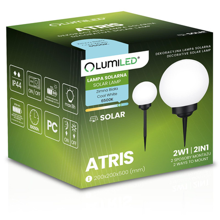 Solar-LED-Lampe, Solar Gartenleuchte IP44 6500K 20cm Kugelleuchte Weiße ATRIS LUMILED