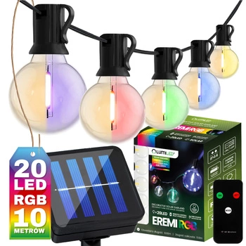 20x LED Solar Lichterkette, Außen Garten Lichterkette 10.6m+LED Lampen G50 3000K RGB+Fernbedienung EREMI LUMILED