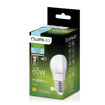 6x LED-Lampe E27 Kugel P45 8W = 60W 880lm 6500K kaltweiß 180° LUMILED