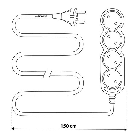Netzverlängerungskabel Geerdete Steckdosenleiste 4 Steckdosen 1.5m Weißes Kabel Lendo Lumiled