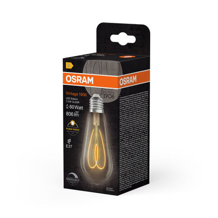 Dekorative LED-Lampe ST64 Edison E27 7.2W = 60W 806lm 2700K Warm CRI90 300° Dimmbar Vintage 1906 Osram