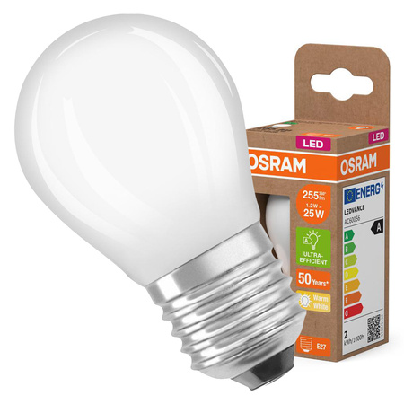 LED-Lampe P45 Ball E27 1.2W = 25W 255lm 2700K Warm 330° 213lm/W CLASSIC ENERGY EFFICIENCY Osram