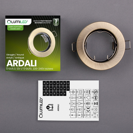 Einbaustrahler GU10, MR16 Einbauspot HALOGEN Runde Fest Antik Blech ARDALI LUMILED