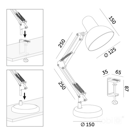 Schreibtischlampe Tisch E27 Verstellbar Stehend Anschraubbar Weiß Kobi