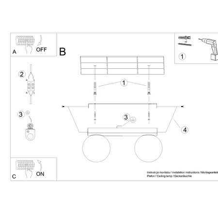 YOLI 2 2xG9 Schwarz Modern SOLLUX Deckenleuchte