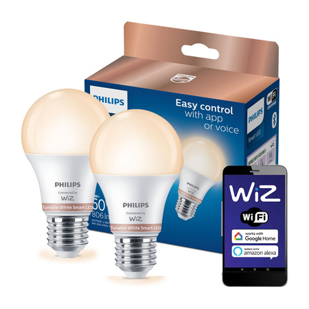 LED Lampen 2x E27 A60 8W = 60W 806lm 2700-6500K SMART WiFi Philips WiZ