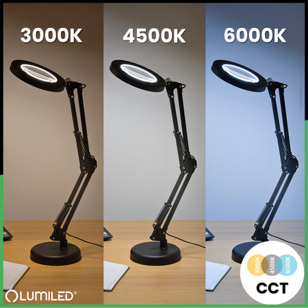 Schreibtischlampe LED 8W CCT Zeichnung Tischlampe 3x Vergrößerungsglas LUCA 2 Schwarz LUMILED