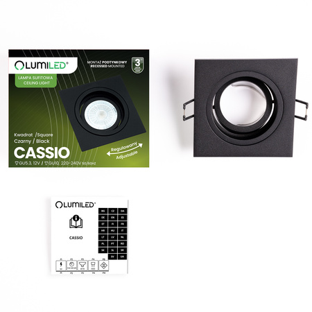 Einbaustrahler GU10, MR16 Einbauspot HALOGEN Quadrat beweglich Schwarz CASSIO LUMILED