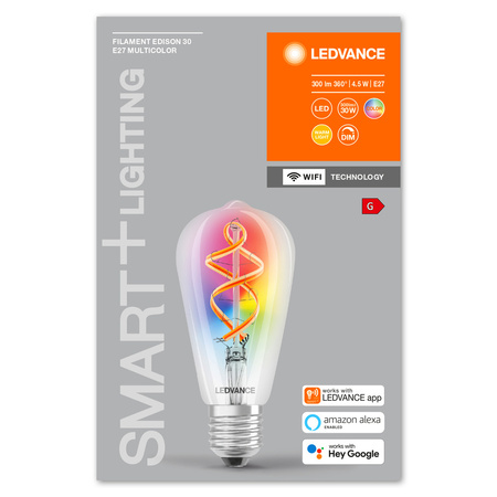 E27 ST64 LED Leuchtmittel 4,5W = 30W 2700K Warm RGB 300lm 300° LEDVANCE SMART+ WIFI Filament Dimmbar