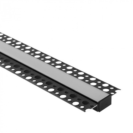Aluminium LED-Profil für Gipskarton REGIPS breit flächenbündig schwarz 1m mit mattiertem Diffusor für LED-Streifen + Kappen Ecolight GPS Serie