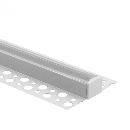 Aluminium LED-Profil für Gipskartonplatten REGIPS Fliesenunterprofil Weiß 1m mit transparentem Diffusor für LED-Streifen + Endkappen GN Ecolight Serie