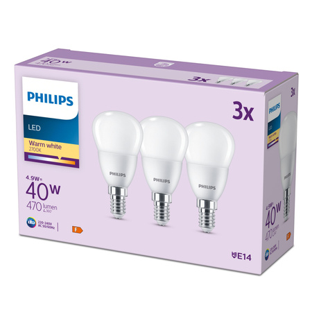 Set mit 3x LED-Kugelbirnen E14 P45 4,9W = 40W 470lm 2700K Warm PHILIPS