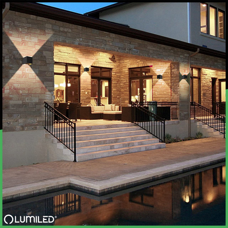 Wandleuchte Außen 2x 3W, Garten-Wandleuchte 4000K nach oben und unten verstellbar Schwarz PICEA LUMILED