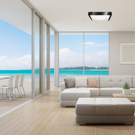 Plafond LED Deckenleuchte 41cm 2x E27 Schwarz Quadrat + 2x LED Lampen 10W 4000K Lumiled