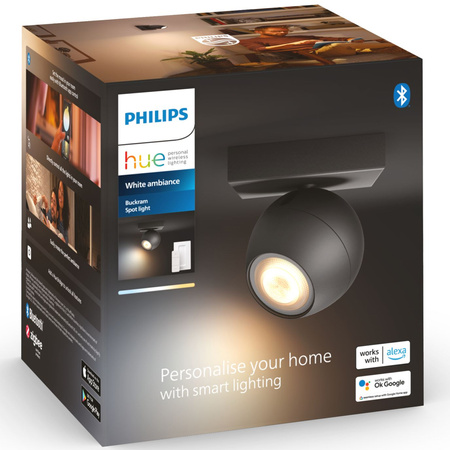 Spot Buckram LED Wandleuchte Schwarz 5W CCT PHILIPS HUE Bluetooth + Dimmerschalter