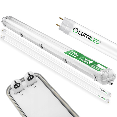 Hermetische Feuchtraumleuchte LED 2x T8, G13 Leuchte IP65 120cm+LED-Leuchtstofflampen 18W 6500K LUMILED