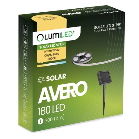 Solar-LED-Strip, LED-Streifen 180xLED 3000K IP44 3m warm AVERO LUMILED