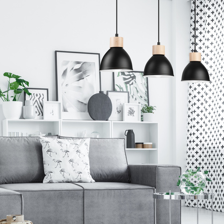 NICO Hängelampe 3xE27 Schwarz Holz LM-3.143 Lamkur