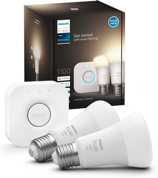 2PAK LED-Glühbirne E27 A60 9.5W 2700K Warm PHILIPS HUE Weiß Bluetooth Zigbee + Hue Bridge