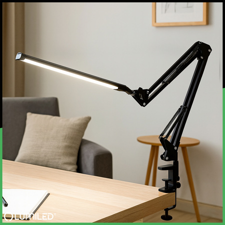 Schreibtischlampe LED 12W, Zeichentisch-Schreibtischlampe CCT USB Dimmbar Schwarz COSMI LUMILED