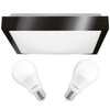 Plafond LED Deckenleuchte 30cm 2xE27 Schwarz Quadrat + 2x LED Lampen 10W 4000K