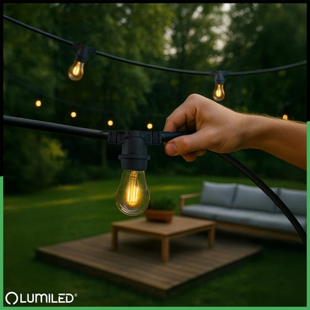 Garten Girlande Outdoor-Lichterkette 15m 30x E27 Glühbirnen 2W 3000K NARCI Lumiled