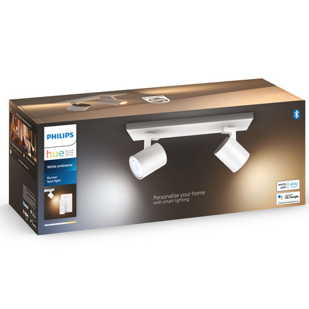 LED Spot Runner Weiß 2x 4.2W CCT PHILIPS HUE Bluetooth Zigbee Deckenleuchte + Dimmschalter