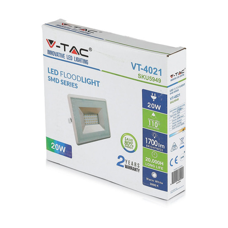 LED Fluter 20W 1700lm 6500K IP65 Weiß SMD VT-4021W V-TAC