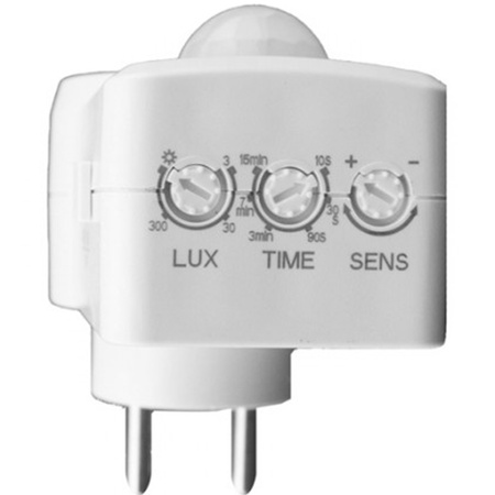 PIR-Bewegungs- und Dämmerungssensor für 120°-Steckdose 9 m Innenbereich Weiß