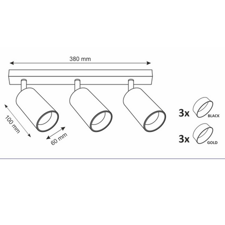 Lampenstreifen Decken- und Wand-LED-Leuchte 3 xGU10 MARIBEL Schwarz GOLDLUX (Polux)