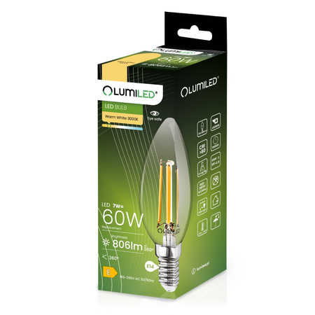 6x LED Lampen E14, Kerzenform Lampe B35 7W = 60W 806lm 360° 3000K warm Glühfaden LUMILED