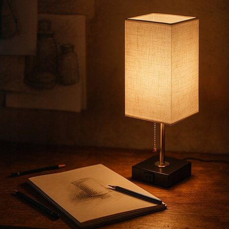 E27 Schule Nachttischlampe USB-A + USB-C Schalter ein/aus schwarz Chrom Boro Masterled