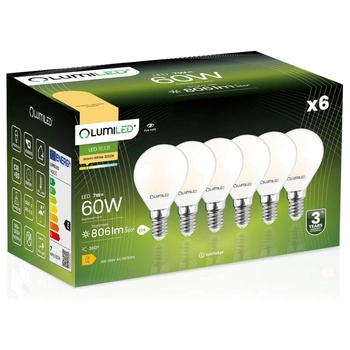 6x LED Lampen E14, Glühbirne P45 7W = 60W 806lm 360° 3000K Milch warm Glühfaden  LUMILED