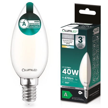 LED-Lampe E14 Kerze B35 2.2W 470lm = 40W 4000K neutralweiß 360° Filament Energieklasse A LUMILED