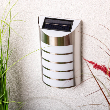 Garten-LED-Solar-Fassadenleuchte SAFFO Chrom/Weiß 6000K kalt GOLDLUX (Polux)