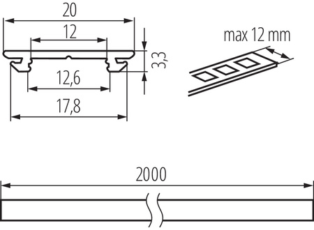 Aluminium-Aufbauprofil PROFILO H 2m Silber KANLUX