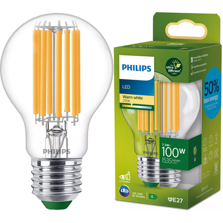 E27 A60 LED Lampen 7,3 W = 100 W, 1535 lm, 2700 K, warmes Filament PHILIPS, ultraeffizient