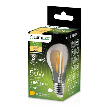 6x LED-Lampe E27 A60 6W = 50W 660lm 2200K Warm 360° DIMMION FILAMENT LUMILED