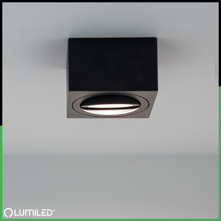 Halogen-Aufbauleuchte GU10, Aufbauspot 50mm beweglich Quadrat Tube Schwarz AMAT-S LUMILED