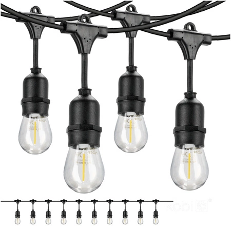 Außen Garten Girlande Lichterkette 10W 500lm 2700K Warm 10x E27 Schwarz IP44 10m Mimosa Kobi