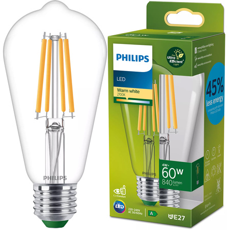 Edison LED Lampen E27 ST64 4W = 60W 840lm 2700K Warm Filament PHILIPS Ultra Efficient
