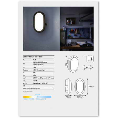 LED-Wandleuchte 5,5W 4000K IP54 Hermetisch Outdoor Schwarz BULKHEAD LEDVANCE