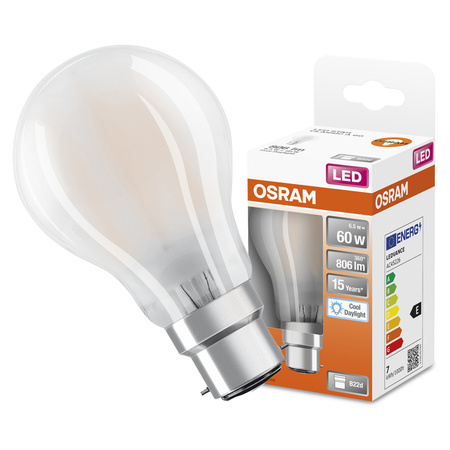LED-Glühbirne A60 B22d 6.5W = 60W 806lm 6500K Kalt 300° Retrofit Glühfaden CLASSIC Osram