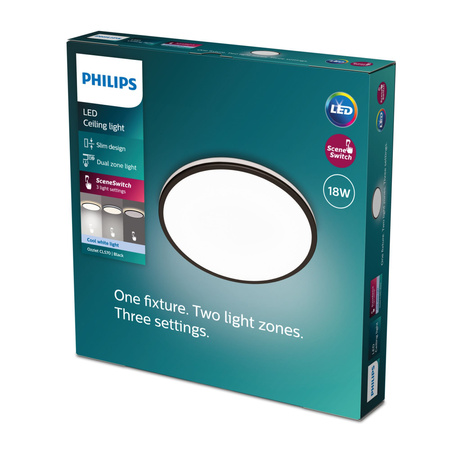 Plafond LED-Anbauleuchte OZZIET 18W 4000K 30cm Schwarz Rund PHILIPS