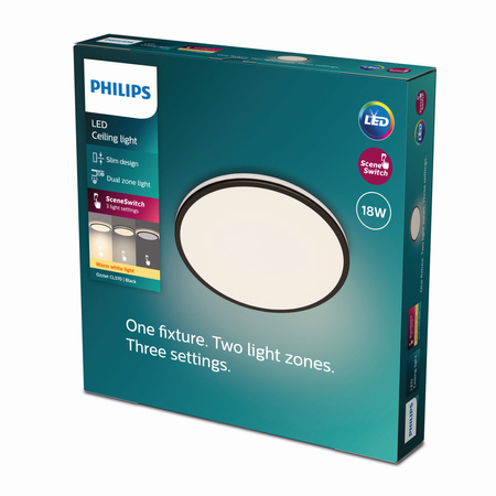 Plafond LED-Anbauleuchte OZZIET 18W 2700K 30cm Schwarz Rund PHILIPS Deckenleuchte