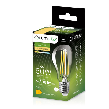 LED Lampen E27, Glühbirne A60 7W = 60W 806lm 360° 3000K warm Glühfaden LUMILED