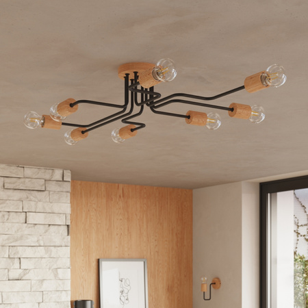 Kronleuchter Deckenleuchte 8x E27 Naturholz Schwarz Timbo Peach Puff SL.1671 Sollux